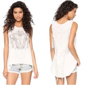 Free People We The Free Rock n Roll Fringe Boho Back Flowy Tank Sz XS